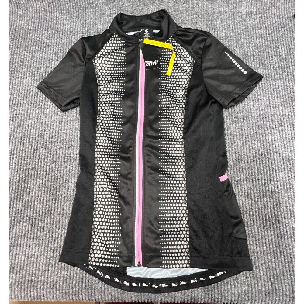 Crivit Cycling Shirt Jersey Women Small 4/6 Black Full Front Zip Back Pocket NWT